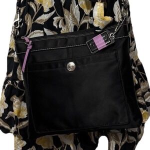 COACH Nylon Weekend Swing pack Crossbody F13329 Black Purple Hang Tag